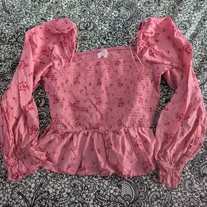 Dizzy Pink Puff Sleeve Ruffled Blouse